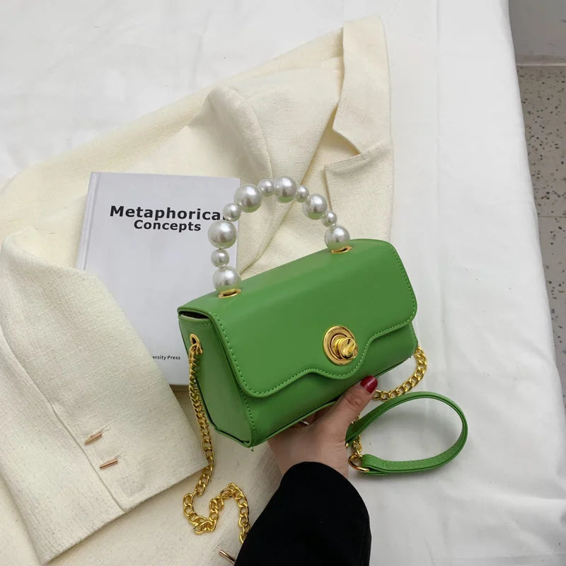 Kawaii Mini Tote PU Leather Flap Crossbody Bag With Pearl Short Handle 2022 Summer Women's Designer Handbag Luxury Shoulder Bags - globaltradeleader