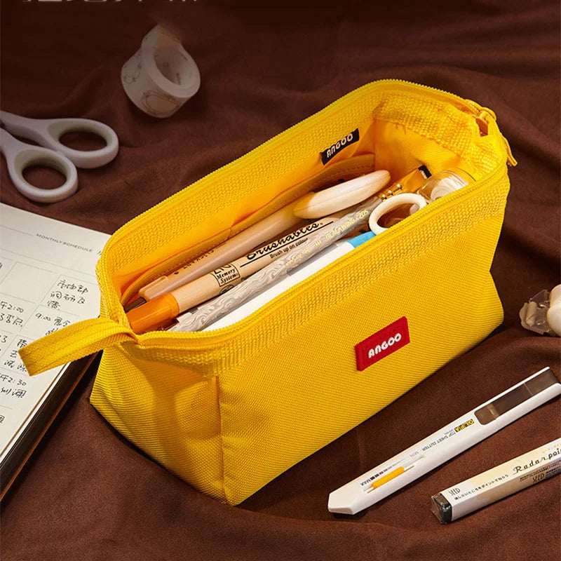 Large-capacity Canvas Pencil Case, Double Zipper, High Stationery Box - globaltradeleader