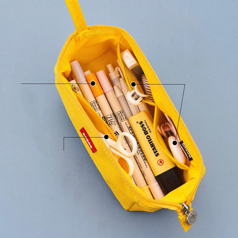 Large-capacity Canvas Pencil Case, Double Zipper, High Stationery Box - globaltradeleader