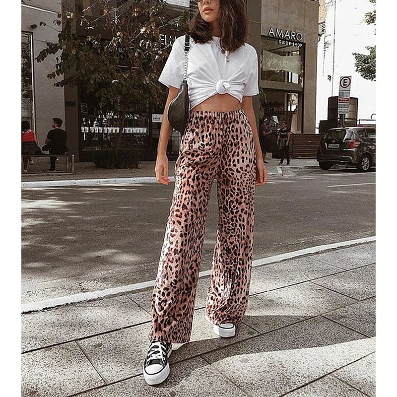 Leopard Print Loose Loose Wide-Leg Pants - globaltradeleader