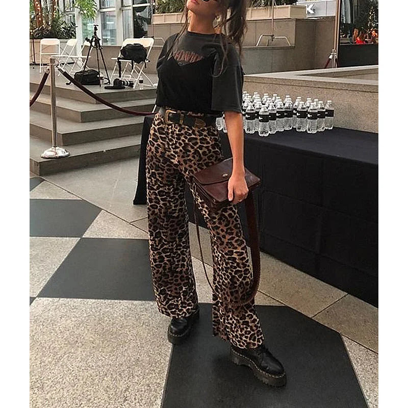 Leopard Print Loose Loose Wide-Leg Pants - globaltradeleader