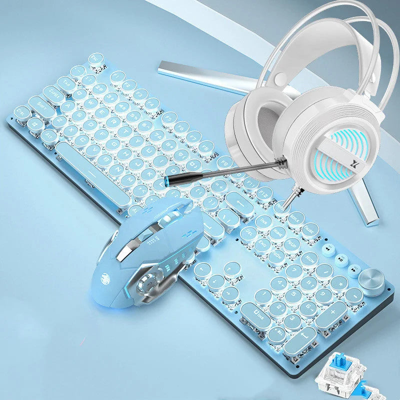 Mechanical Keyboard Wired Mouse Set Usb Interface Rechargeable Blue Retro Punk Version - globaltradeleader