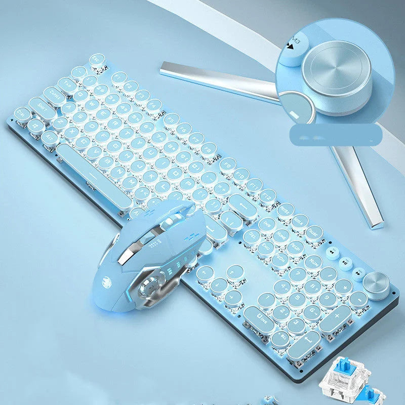 Mechanical Keyboard Wired Mouse Set Usb Interface Rechargeable Blue Retro Punk Version - globaltradeleader