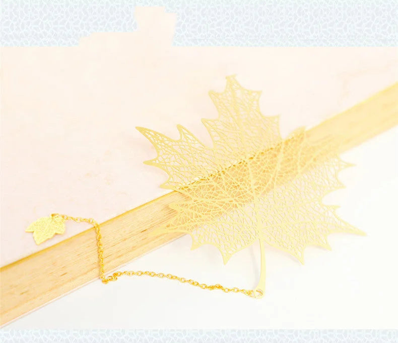 Metal Creative Paper Pattern Hollow Plating Maple Leaf Tassel Apricot Leaf Bookmark - globaltradeleader