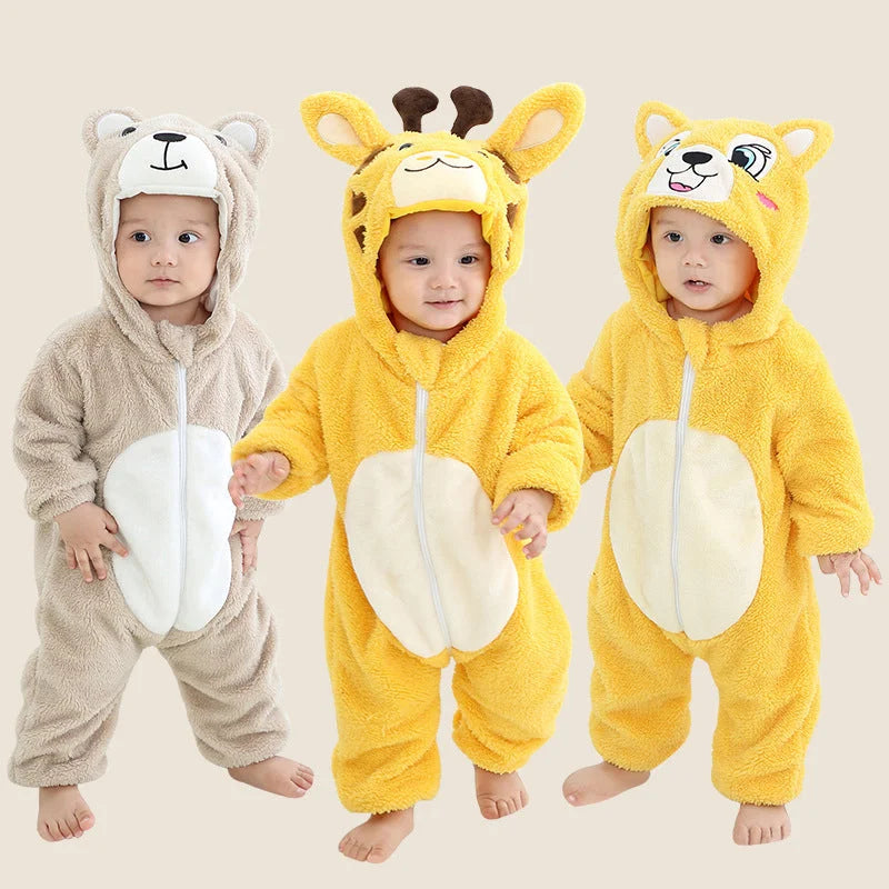 Mimi 2022 New Children's Flannel Romper Baby Clothes Autumn And Winter Double-layer Children's Animal Romper Cute - globaltradeleader