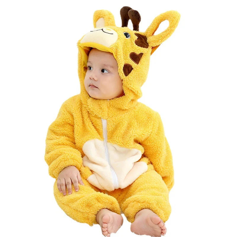 Mimi 2022 New Children's Flannel Romper Baby Clothes Autumn And Winter Double-layer Children's Animal Romper Cute - globaltradeleader