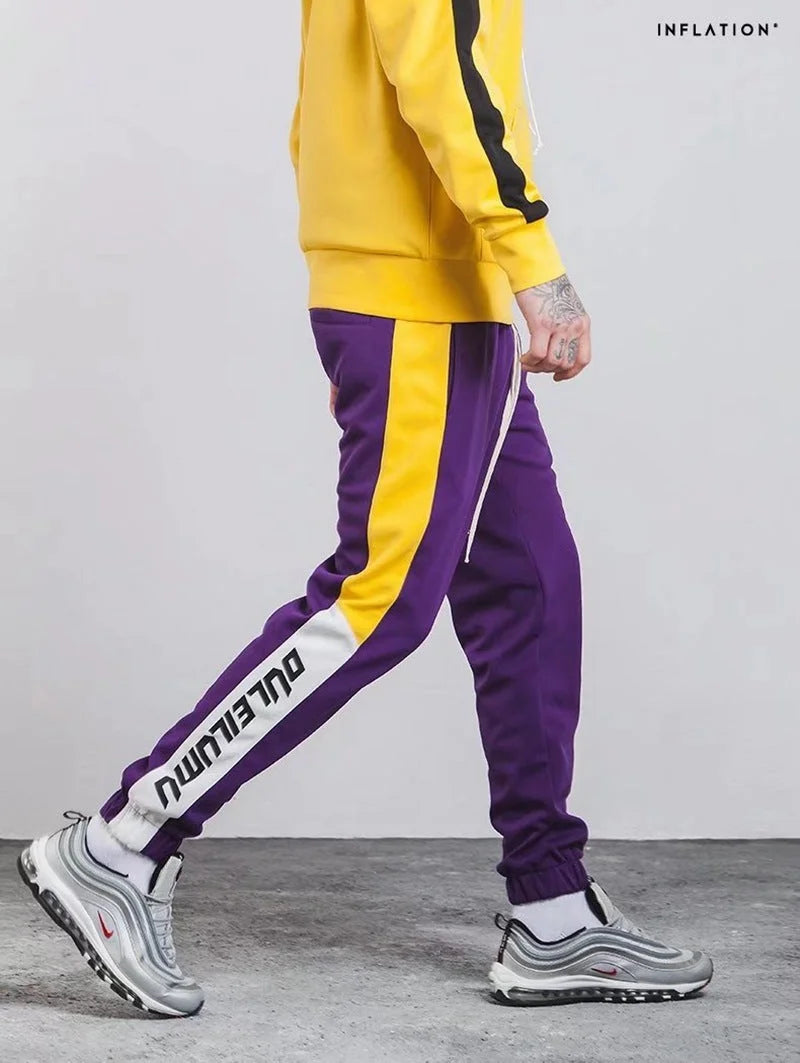 Mustard Mens |2022 autumn color stripe English Monogrammed casual pants pants pants elastic pedal - globaltradeleader