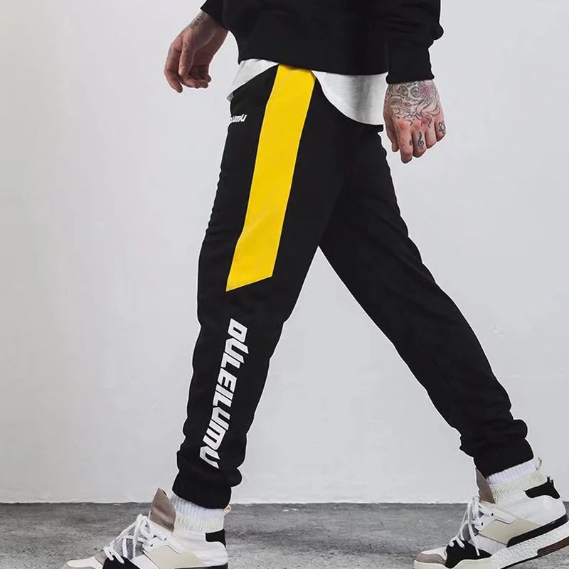 Mustard Mens |2022 autumn color stripe English Monogrammed casual pants pants pants elastic pedal - globaltradeleader