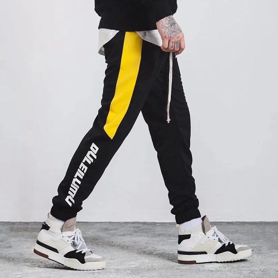 Mustard Mens |2022 autumn color stripe English Monogrammed casual pants pants pants elastic pedal - globaltradeleader