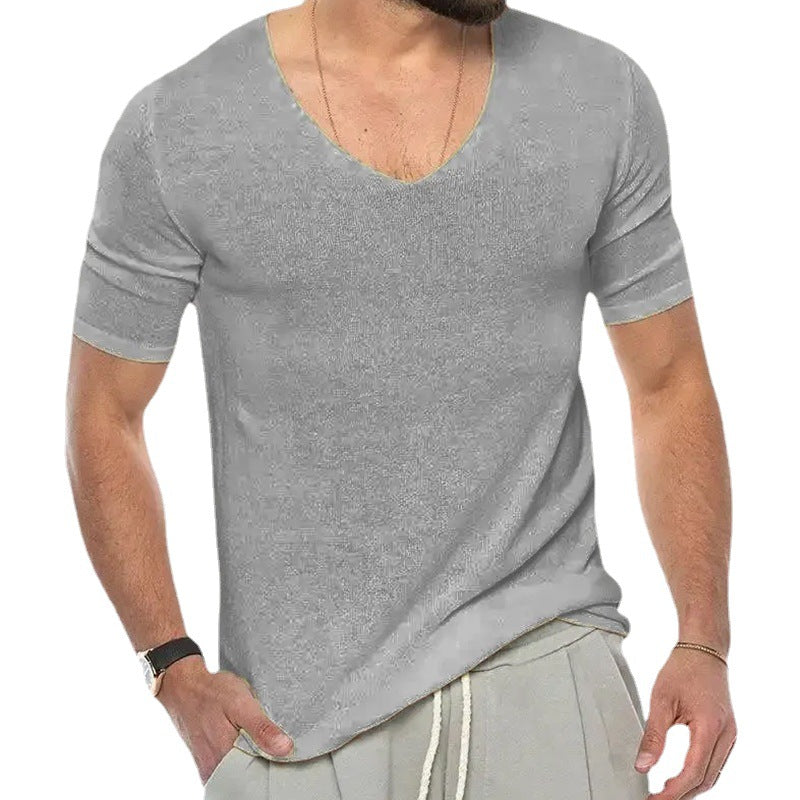 European And American V-neck Short Sleeve Slim-fit Knitted Top - globaltradeleader