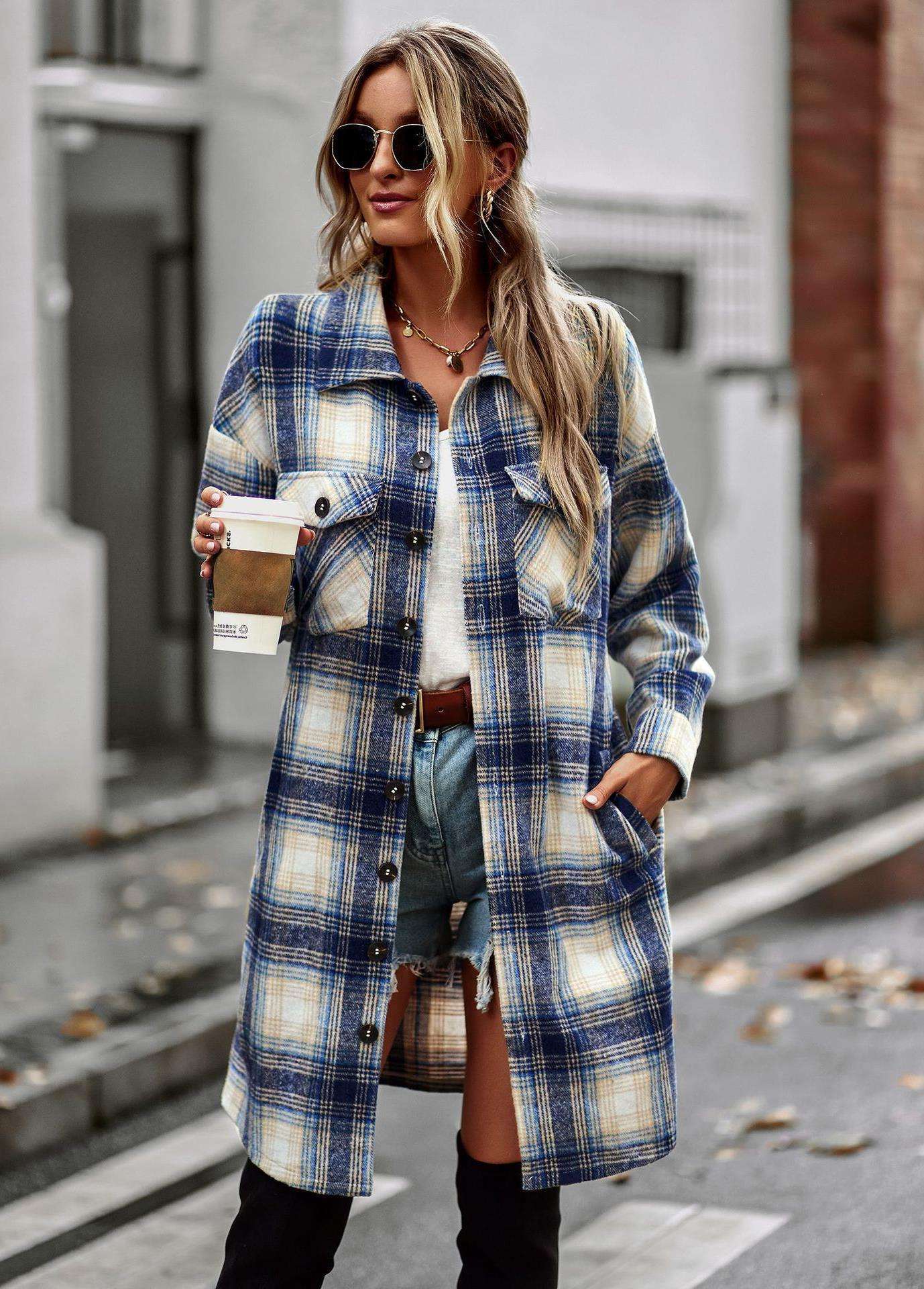 Temperament Leisure Long Plaid Tup Cardigan Coat - globaltradeleader