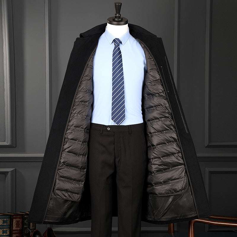 Winter Men's Cashmere Coat Long Over The Knee Big Fur Collar Middle-aged And Elderly Dad's Woolen Coat