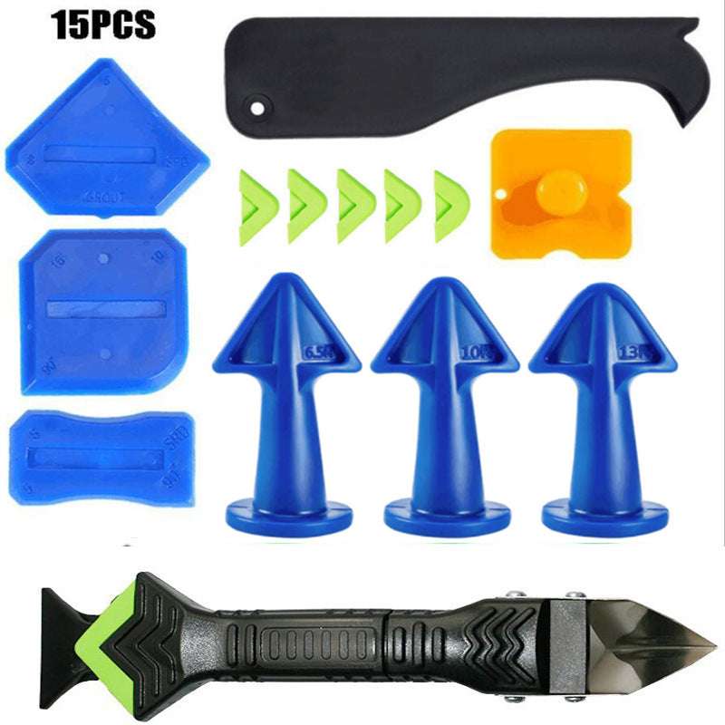 15 Piece Set 3 In 1 Metal Scraper Yin And Yang Angle Scraper Glue Nozzle Silicone Sealing Caulking Nozzle Kitchen Bathroom Window