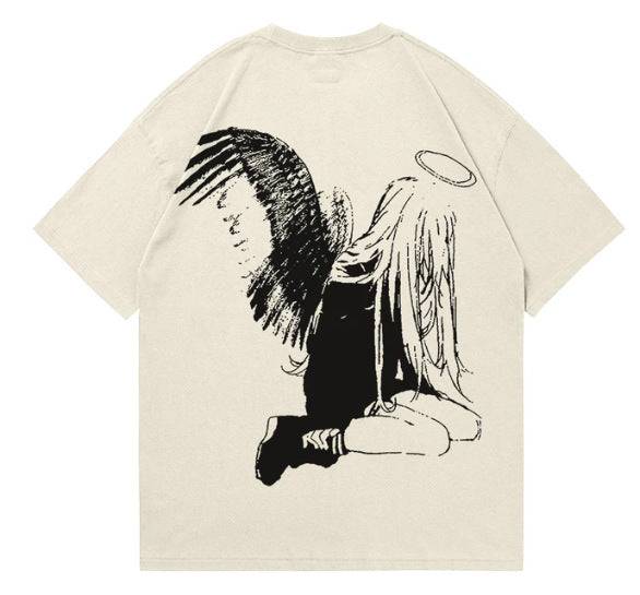 Hip Hop Men's Cartoon Angel Wings Printed T-shirt - globaltradeleader