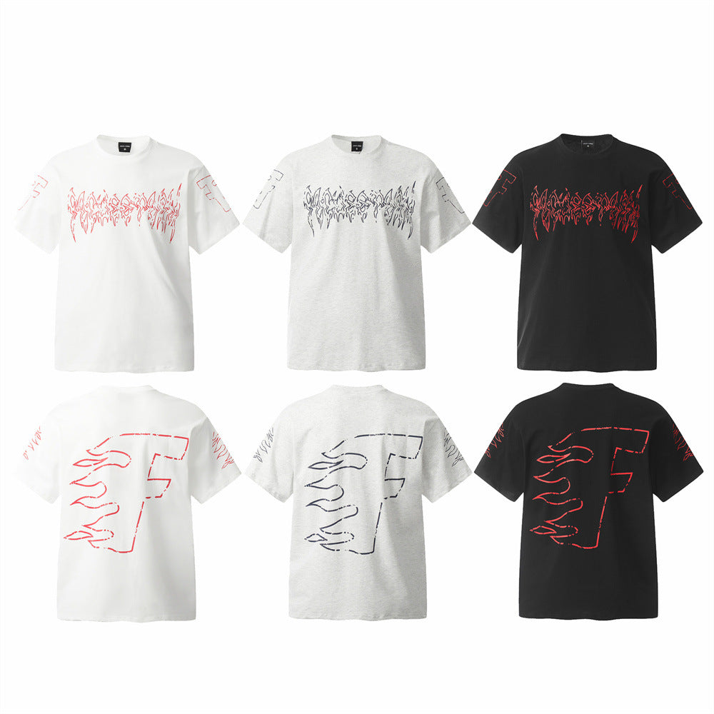 Flame Letter Abstract Printing Short Sleeve Men - globaltradeleader