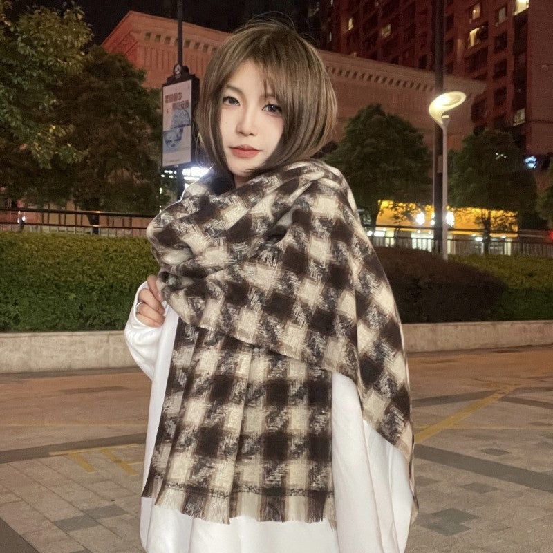 Winter Warm Thickened Plaid Student Scarf