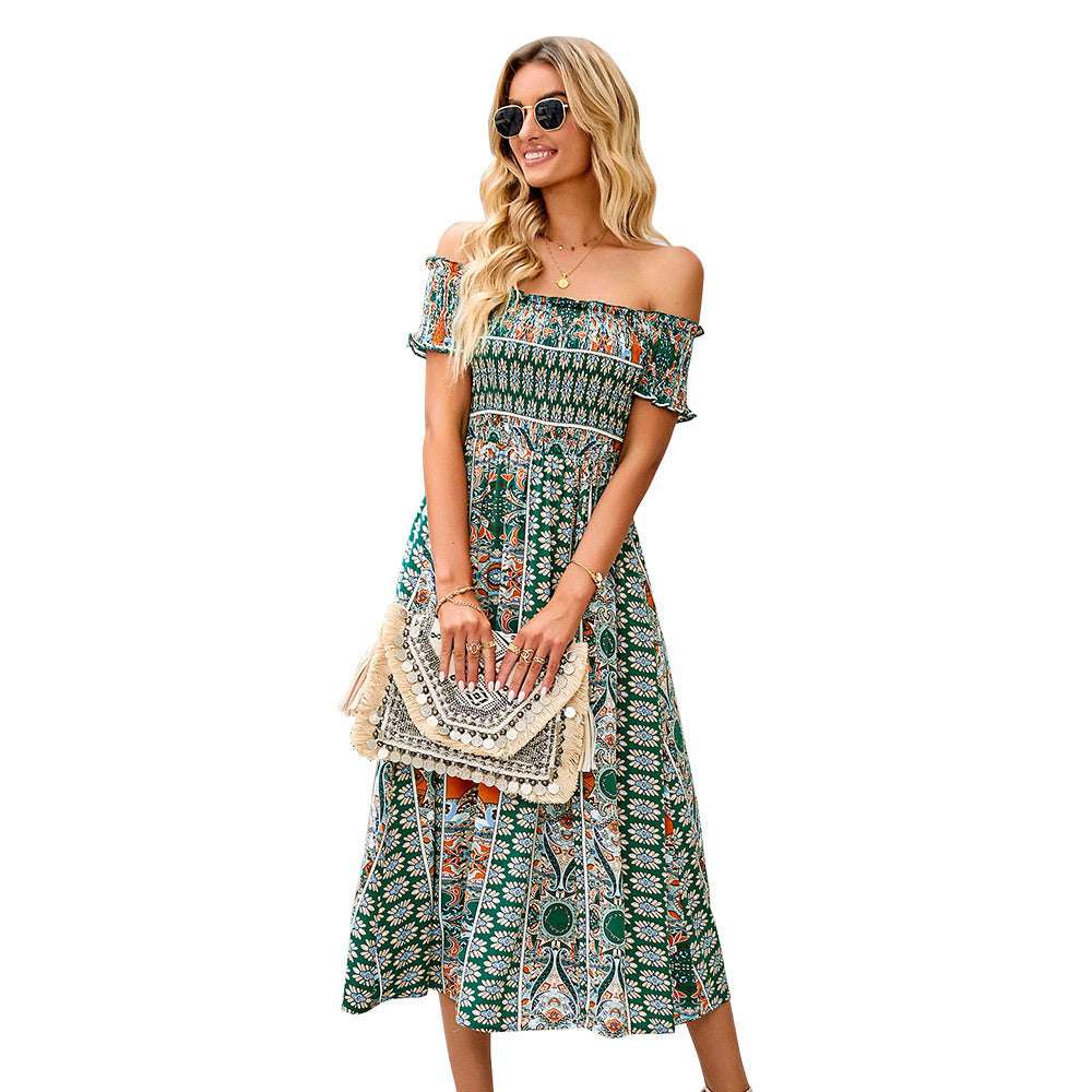 One-shoulder Printed Bohemian Dress