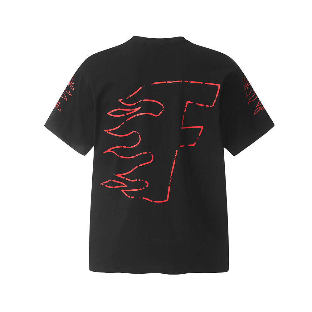 Flame Letter Abstract Printing Short Sleeve Men - globaltradeleader