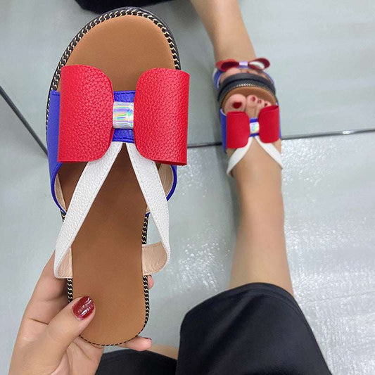 Summer European And American Foreign Trade Large Size Bowknot Set Toe Fashion Word Sandals