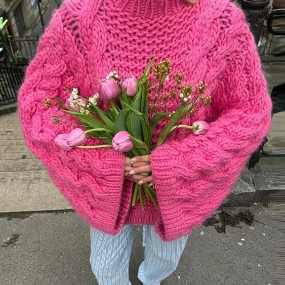 Women's Loose-Fit Sweater INS Style Round Neck Flare Sleeve Knitwear European And American Fashion Trend