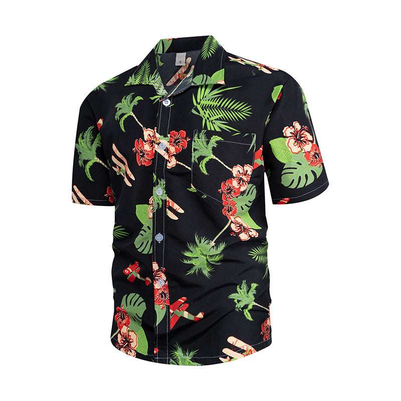 Hawaiian Style Seaside Floral Beach Summer Thin Section Trend Loose Casual Vacation Shirt Floral Shirt Men's Short-sleeved