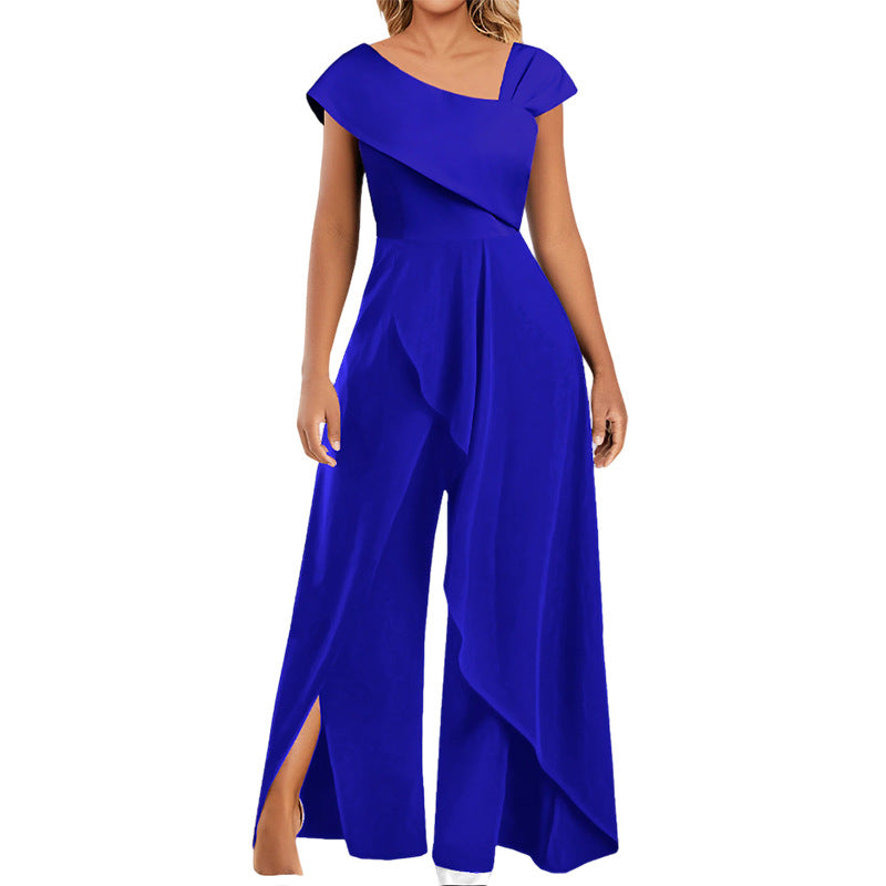 Fashion Simple Temperament Diagonal Collar Jumpsuit - globaltradeleader