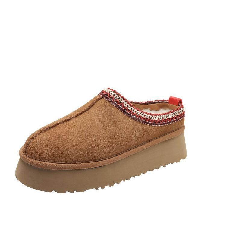 Lazy One-legged Snow Boots For Women's Winter New Style Fur All-in-one Toe-cap Slippers Platform Thick-soled Furry Cotton Shoes