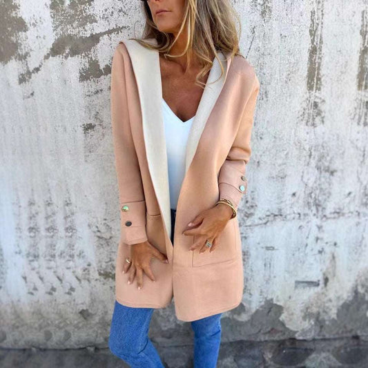 European And American Spring New Women's Clothing Casual Contrast Color Sweater Cardigan Hooded Coat - globaltradeleader