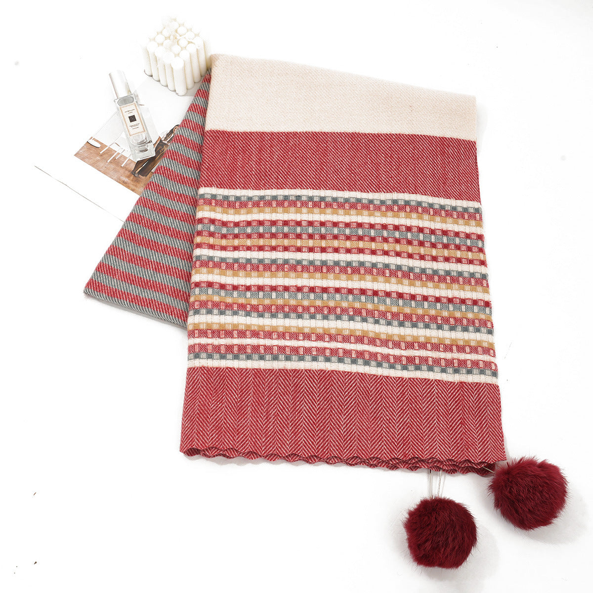 Cashmere Plaid Striped Jacquard Thickened Scarf