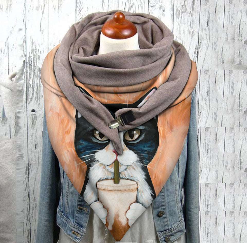 Men's And Women's Fashion Simple Cat Printing Scarf