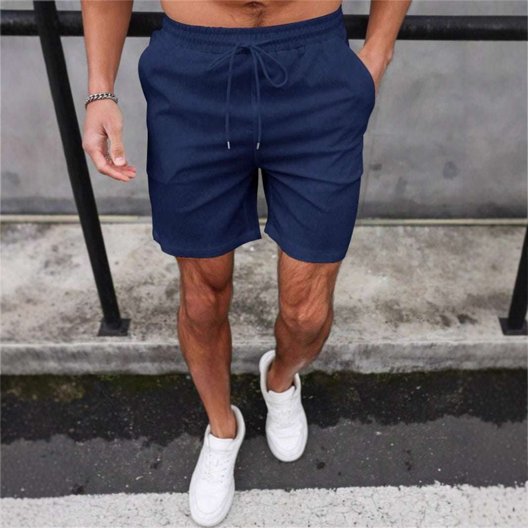 Drawstring Elastic Waist Breathable Solid Color Beach Shorts - globaltradeleader