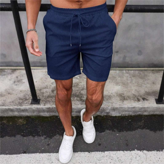 Drawstring Elastic Waist Breathable Solid Color Beach Shorts - globaltradeleader