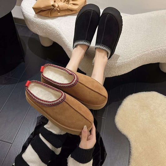 Lazy One-legged Snow Boots For Women's Winter New Style Fur All-in-one Toe-cap Slippers Platform Thick-soled Furry Cotton Shoes