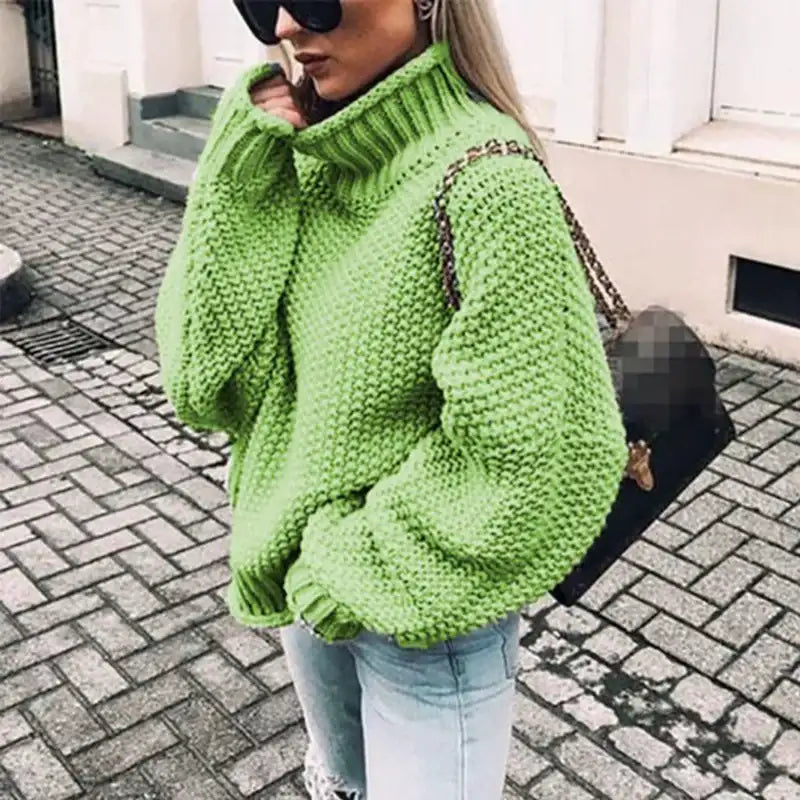 Autumn And Winter Sweater Women's Rolled Edge High Collar Bat Sleeve Sweater - globaltradeleader