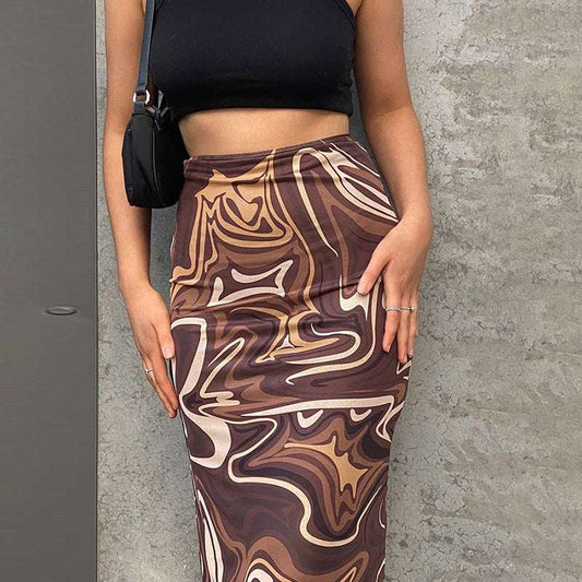 Autumn And Winter Women's High Waist Hip Sexy Slim-Fit Elegant Printed Skirt For Women