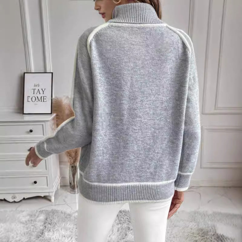 Knitwear Women's Pullover Long-sleeved Turtleneck Top Solid Color Loose Casual All-match Sweater