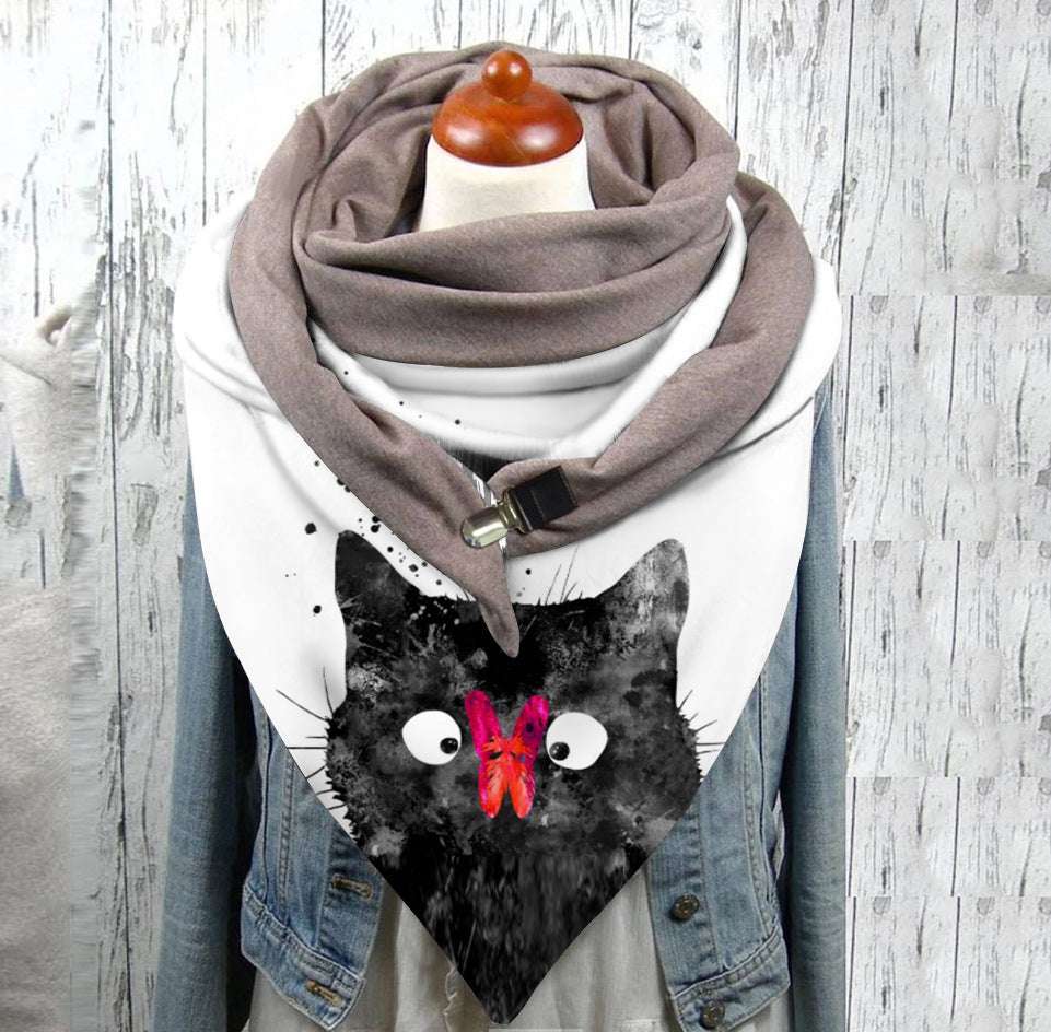 Men's And Women's Fashion Simple Cat Printing Scarf