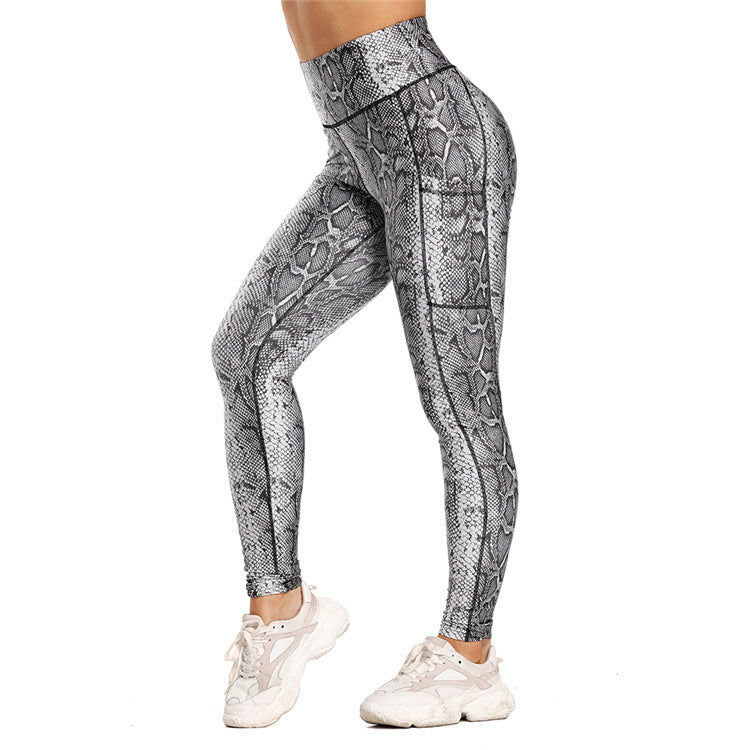 Pocket Printed Hip Raise Yoga Pants - globaltradeleader