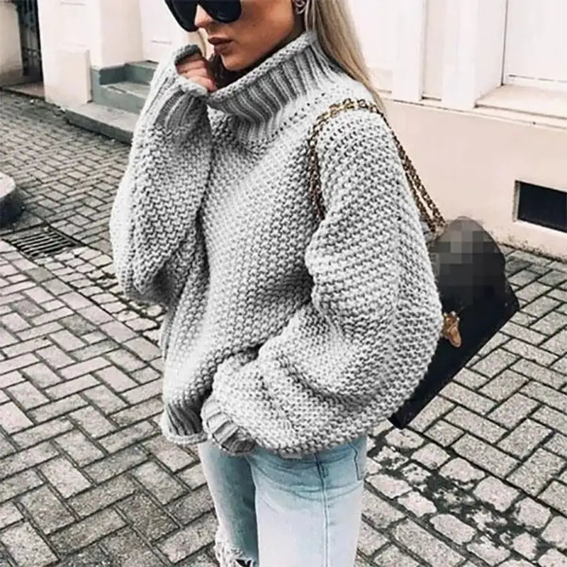 Autumn And Winter Sweater Women's Rolled Edge High Collar Bat Sleeve Sweater - globaltradeleader