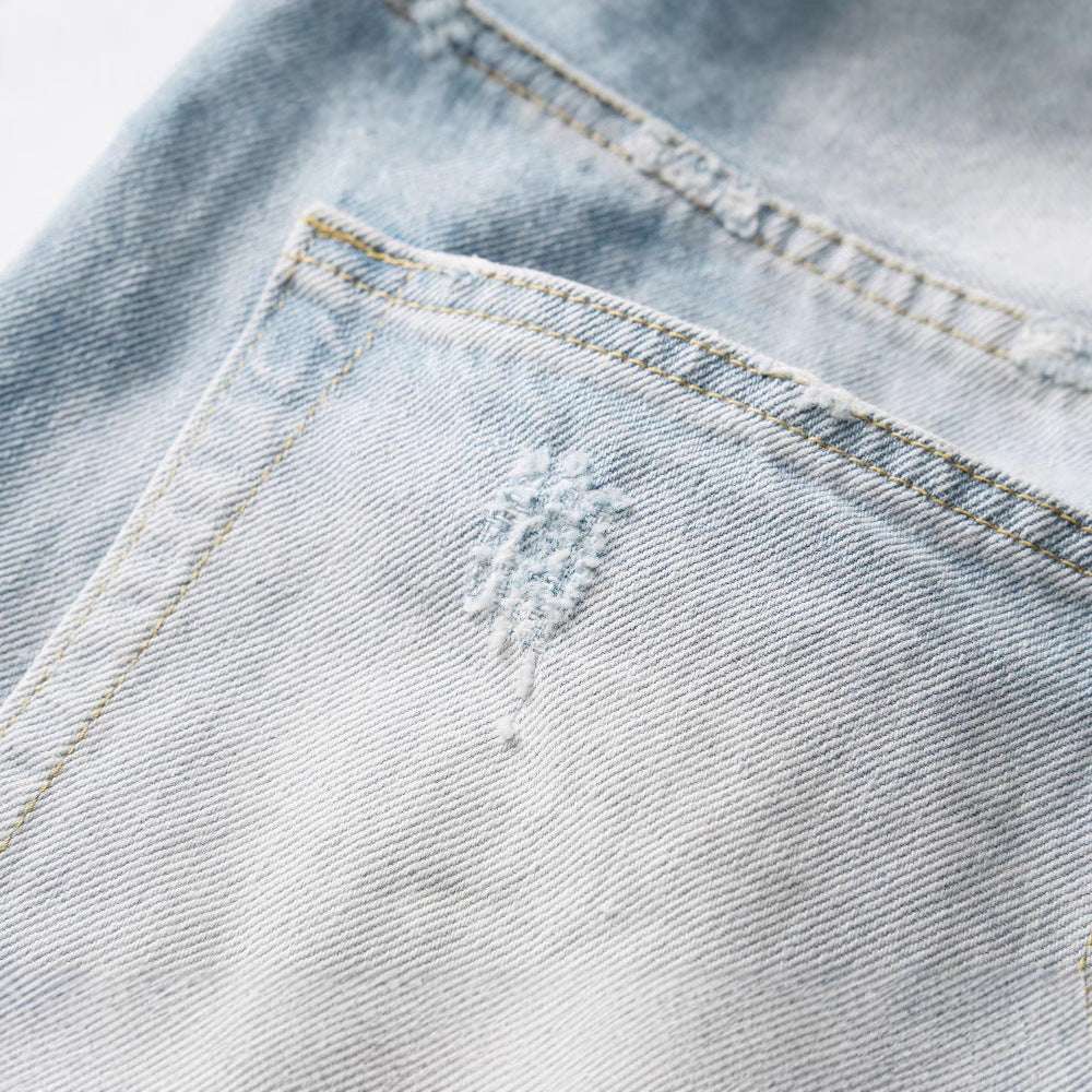 Washed Worn Hole With Cat Whisker Denim Shorts - globaltradeleader