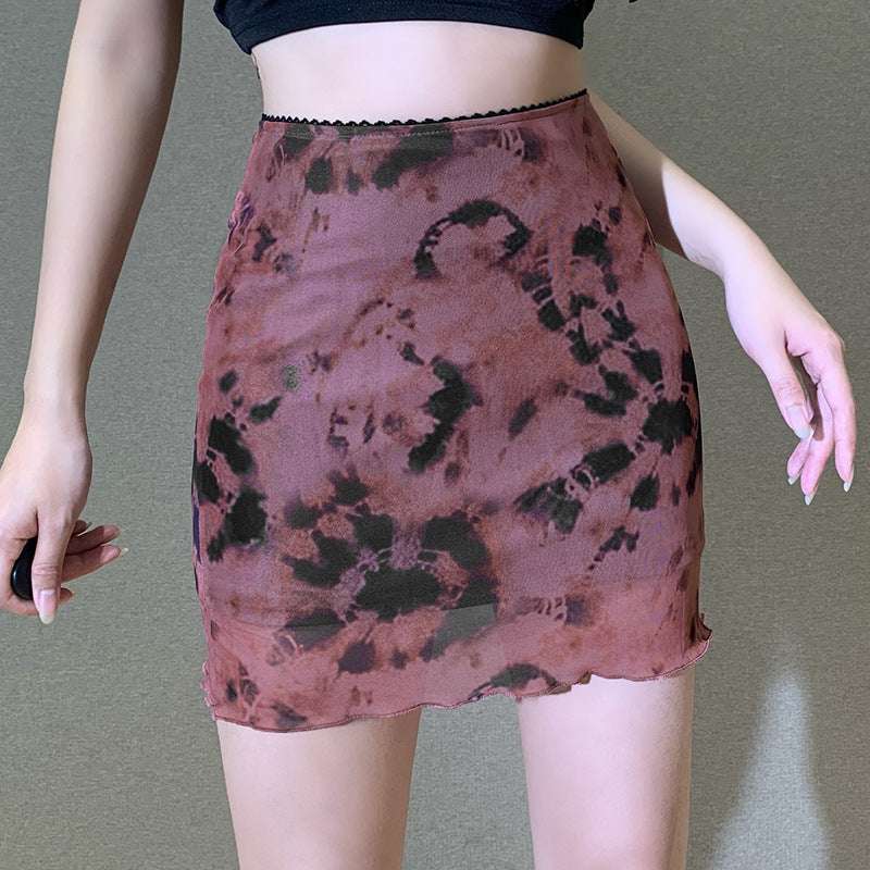 Knitted Printed Mesh Small Fragrance Short Skirt Female European And American Ladies Sexy Spice Girl Casual Slim Skirt
