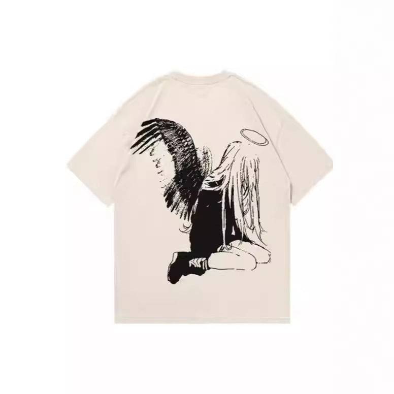 Hip Hop Men's Cartoon Angel Wings Printed T-shirt - globaltradeleader