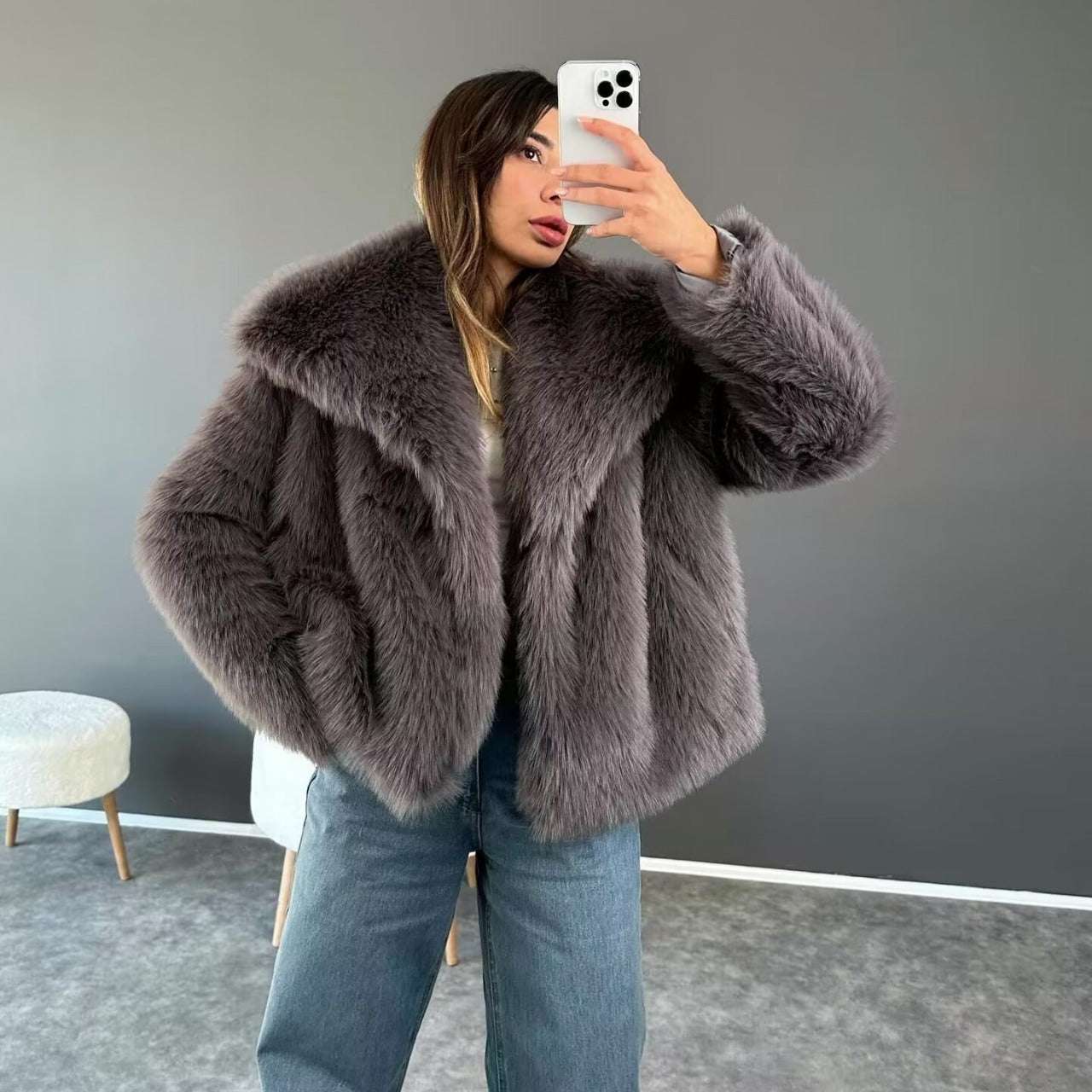 Women's Clothing Winter New Fashion Lapel Fur French Style Socialite Style Age-Reducing Jacket