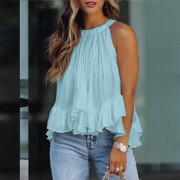 Summer Temperament Commuting Solid Color Pullover Sleeveless Short-sleeved Loose Round Neck Bottoming Shirt