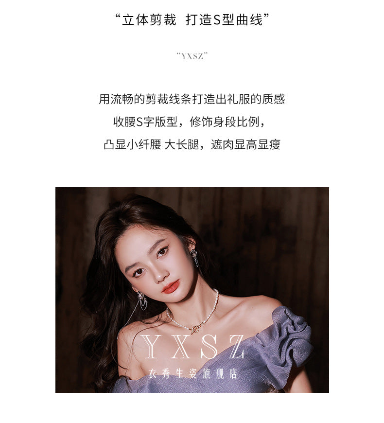 Evening Dress Female Sequin Big Bow Host Fishtail Bel Canto Solo Performance Costume Vocal Art Examination - globaltradeleader