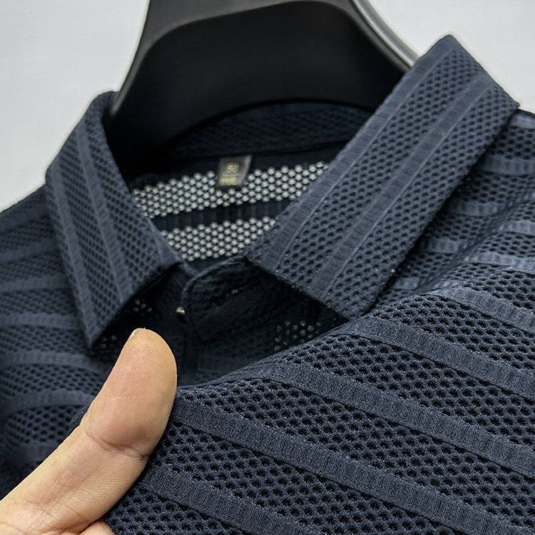 Hollow-out Ice Silk Mesh Breathable Short-sleeved Men's Lapel Polo Shirt - globaltradeleader