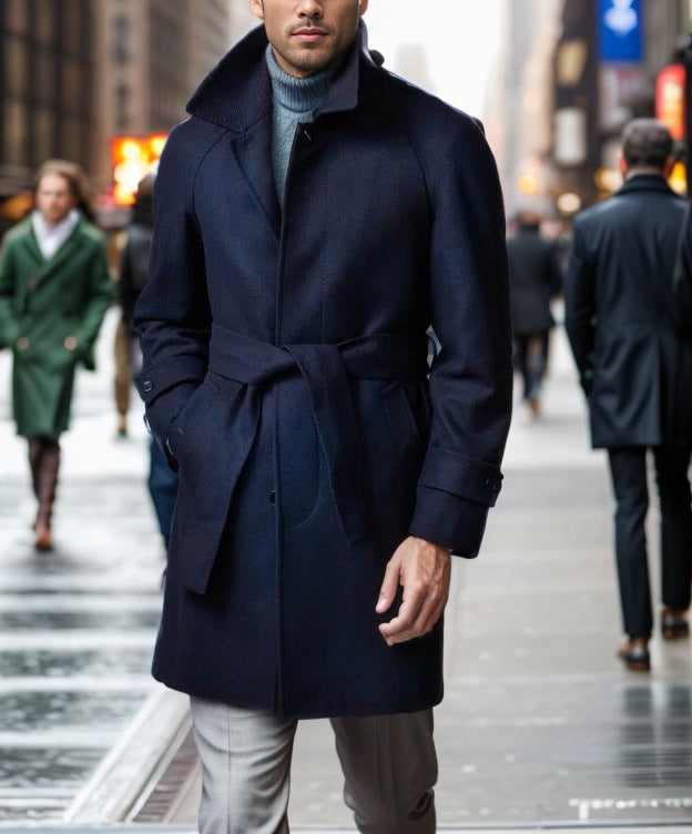 Men's Raglan Sleeves Woolen Coat Fashion Polo Collar Mid-length - globaltradeleader