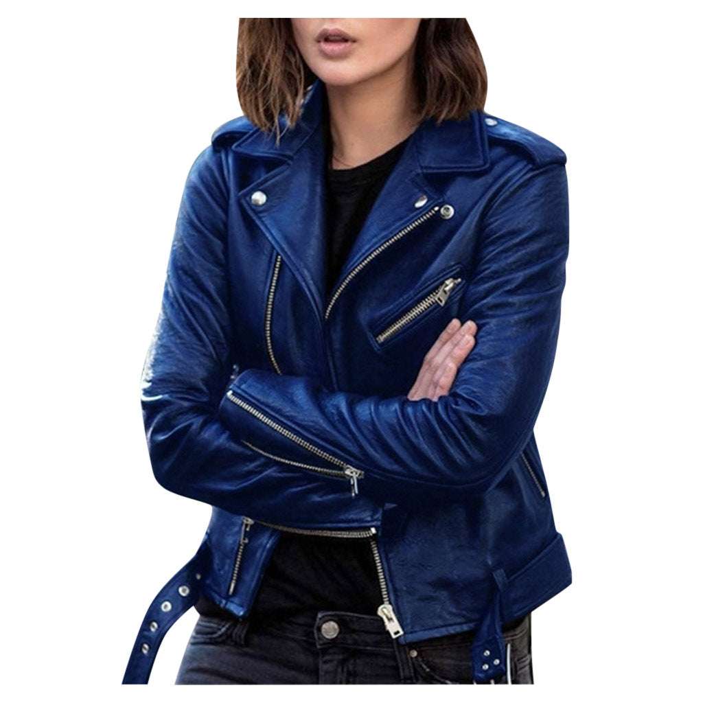 Spring And Autumn Plus Size Women's Short Women's Leather Jacket European And American PU Motorcycle Wear Slim Winter Clothes Wallet Overcome