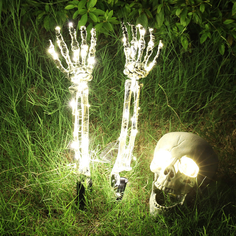 Halloween Decorative Skeleton Hand Halloween Garden Decoration Props LED Light-emitting Ghost Hand Skull Hand Plug Light