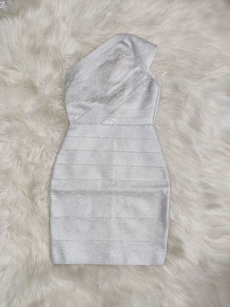 Women's Bandage Dress Bandage Dress Slanted Shoulder Bronzing